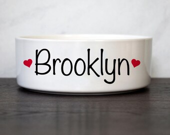 Custom Dog Bowl with Hearts, Personalized Pet Food Bowl, Cute Heart Cat Water Bowl, Choose Your Font