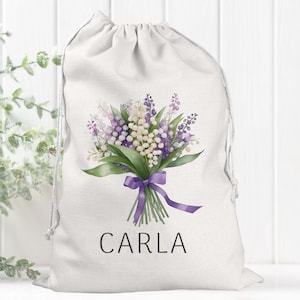 Personalized Gift Bag, Custom Reusable Drawstring Sack for Holidays or Birthdays, Present Wrap for Bridal Shower Gift, Wedding Welcome Bag