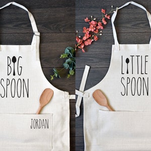 His and Hers Linen Kitchen Aprons, Funny Cooking Apron with Pocket Set of Two