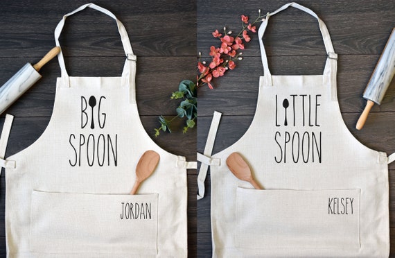 His and Hers Linen Kitchen Aprons Funny Cooking Apron With Pocket Set of Two Etsy UK