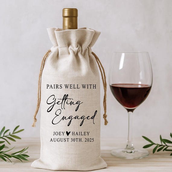 Personalized Wine Bag Holder, Custom Tote Bag for Bottle, Gift for Couples Wedding Engagement