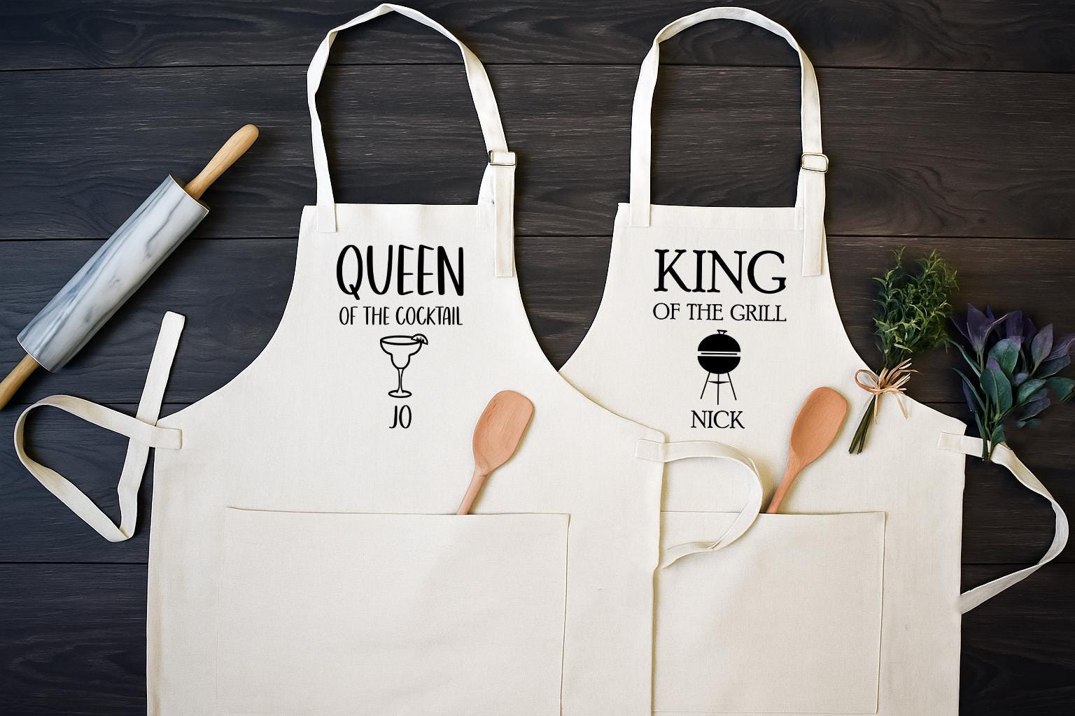 His and Hers Linen Kitchen Aprons, Funny Cooking Apron With Pocket