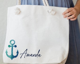 Personalized Large Tote Bag with Rope Handle, Beach Trip, Oversized Boat Anchor Bag, Gift for Wedding Bridal Party, Destination Bachelorette