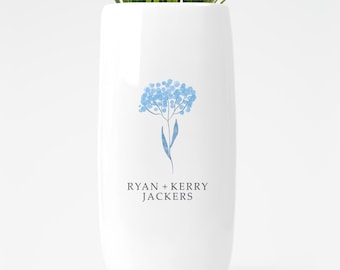 Personalized Ceramic Flower Vase, Custom Wedding Anniversary Gift For Couple, Bride & Groom Gift, Engagement Gift, Bridal Shower Gift
