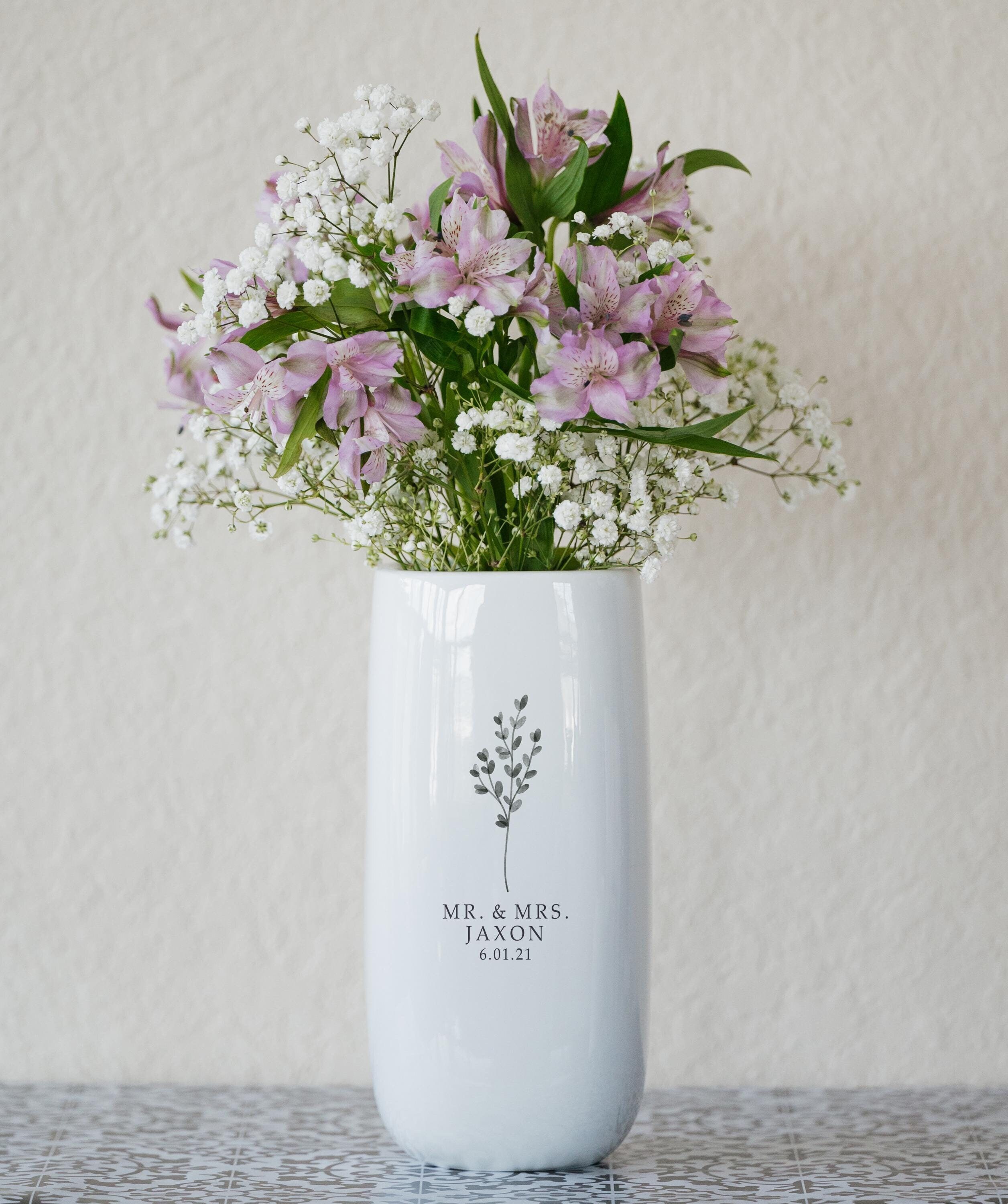 Personalized Ceramic Flower Vase, Custom Wedding Anniversary Gift For Couple, Valentine's Day Gift for Significant Other, Bride & Groom Gift