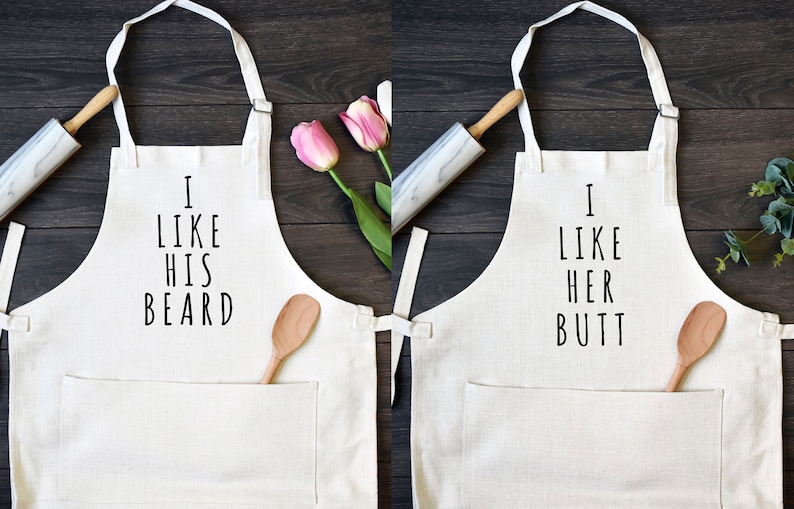 His and Hers Linen Kitchen Aprons Funny Cooking Apron With Etsy