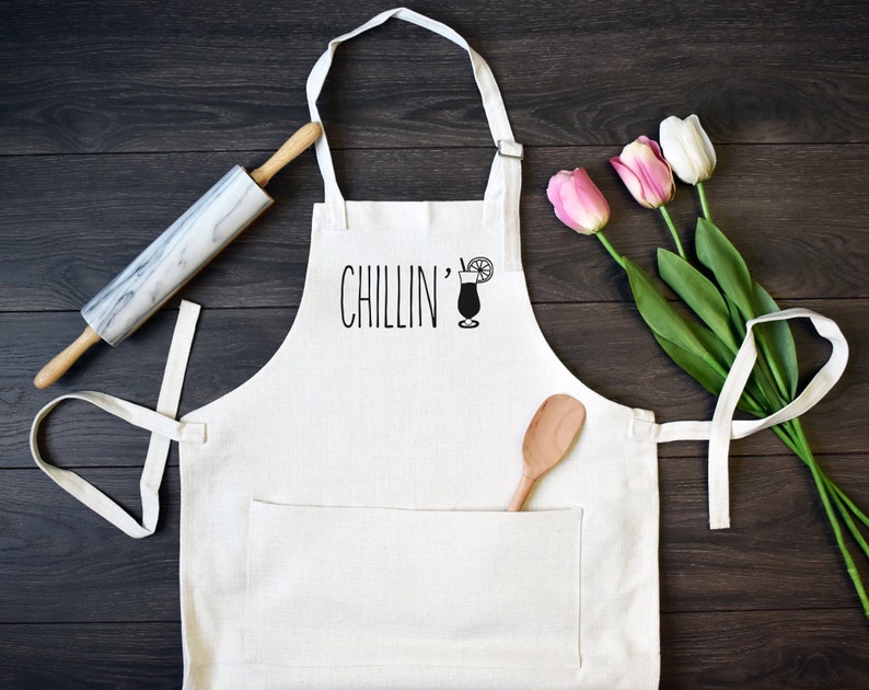 His and Hers Linen Kitchen Aprons, Funny Cooking Apron with Pocket Set of Two image 4