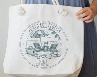 Personalized Large Tote Bag with Rope Handle, Cruise Boating Bag, Custom Oversized Beach Bag for  Destination Bachelorette or Birthday Trip