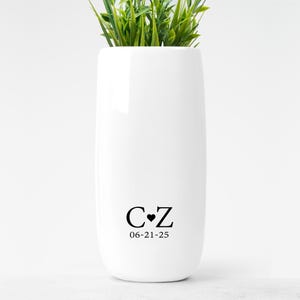 Personalized Ceramic Flower Vase, Custom Wedding Anniversary Gift For Couple or Significant Other, Bride & Groom Gift, Initials with Date