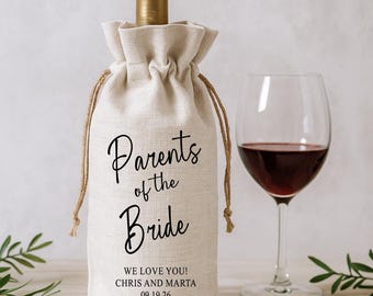 Personalized Wine Bag Holder, Custom Tote Bags for Bottle, Wedding Gift for Parents, Mother and Father of the Bride and Groom