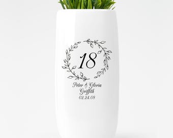 Personalized Ceramic Flower Vase, Custom Wedding Anniversary Gift For Couple, Valentine's Day Gift for Significant Other, Bride & Groom Gift