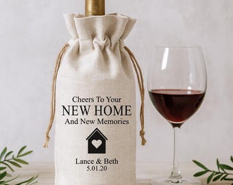Personalized Wine Bag Holder, Custom Tote Bag for Bottle, Gift for New Homeowners, Cheers to a New Home, Real Estate Agent Gift to Clients