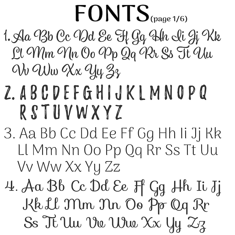 以下が含まれることがあります： フォントブックのページで、大文字の異なるスタイルが表示されています。ページには「FONTS（1/6ページ）」とラベル付けされています。