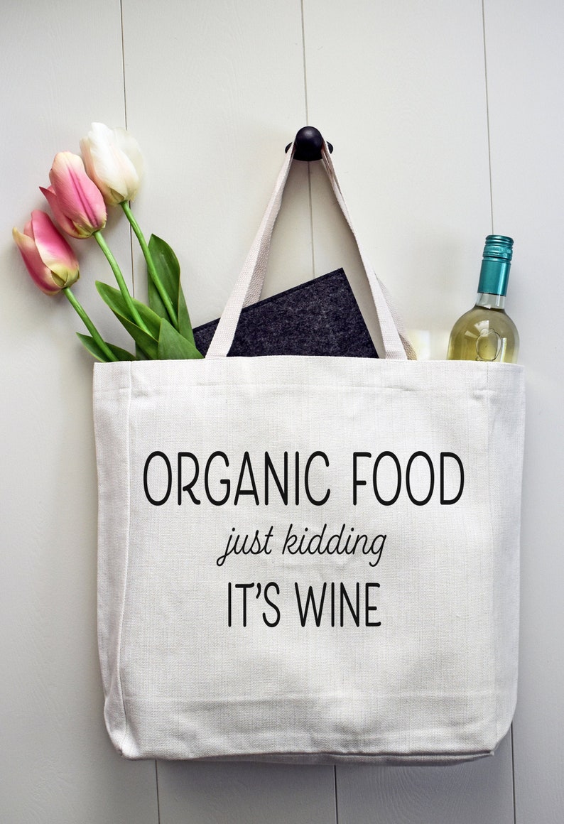 Grocery Tote, Linen Farmers Market Bag, Durable Eco Friendly Reuasble No Waste Shopping Bag, Funny Gift for Mom or Friend, Organic Food Wine bild 2