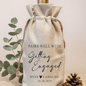 Personalized Wine Bag Holder, Custom Tote Bag for Bottle, Gift for Couples Wedding Engagement Style 1