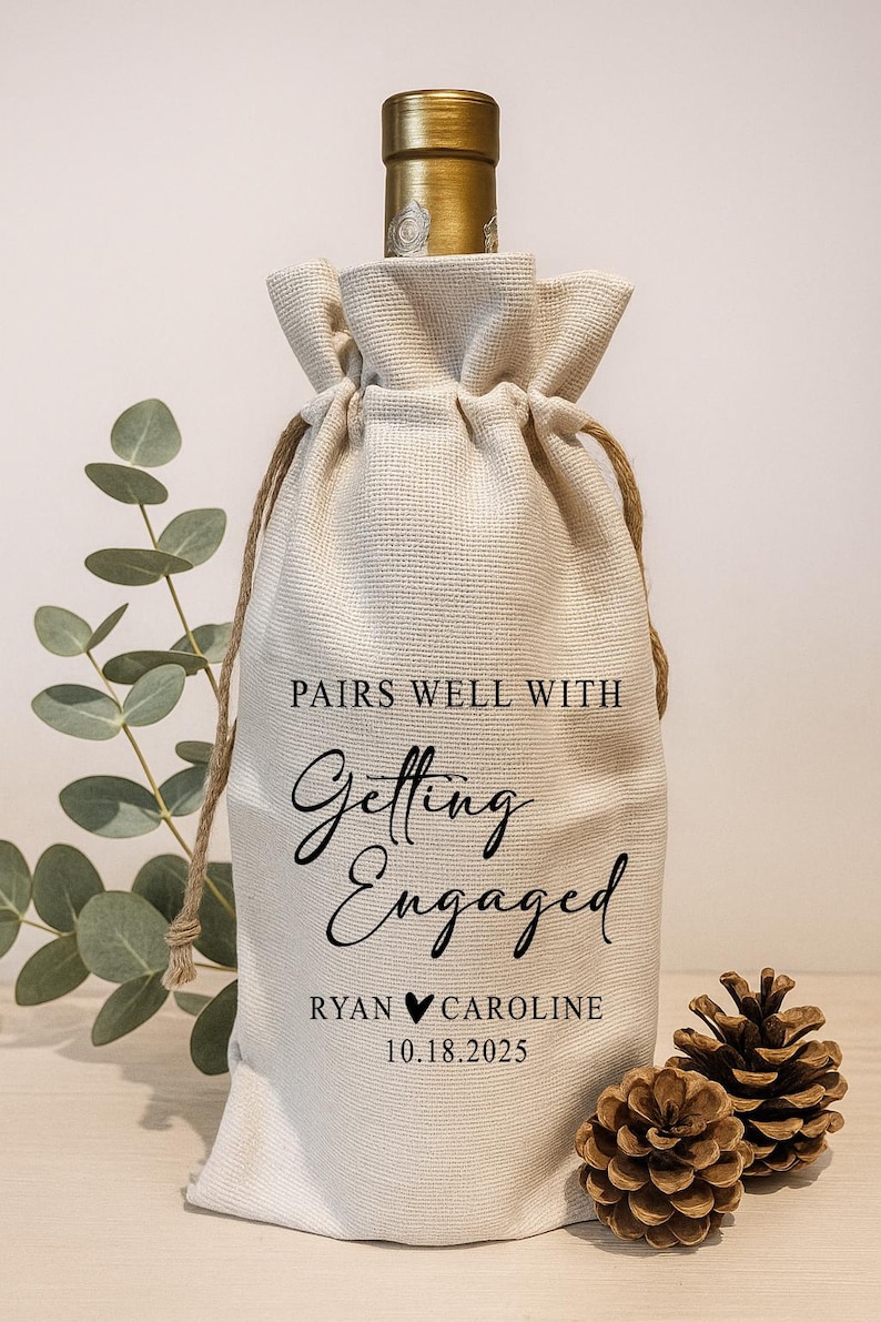 Personalized Wine Bag Holder, Custom Tote Bag for Bottle, Gift for Couples Wedding Engagement Style 1