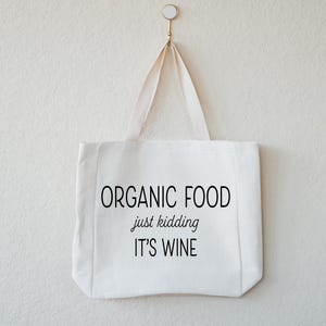 Grocery Tote, Linen Farmers Market Bag, Durable Eco Friendly Reuasble No Waste Shopping Bag, Funny Gift for Mom or Friend, Organic Food Wine bild 6