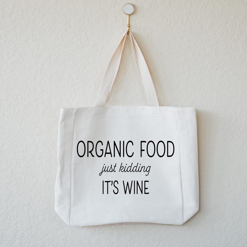 Grocery Tote, Linen Farmers Market Bag, Durable Eco Friendly Reuasble No Waste Shopping Bag, Funny Gift for Mom or Friend, Organic Food Wine bild 6
