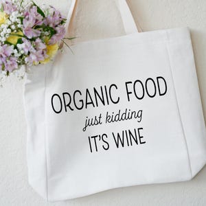 Grocery Tote, Linen Farmers Market Bag, Durable Eco Friendly Reuasble No Waste Shopping Bag, Funny Gift for Mom or Friend, Organic Food Wine bild 8