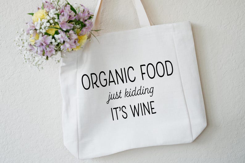 Grocery Tote, Linen Farmers Market Bag, Durable Eco Friendly Reuasble No Waste Shopping Bag, Funny Gift for Mom or Friend, Organic Food Wine bild 8