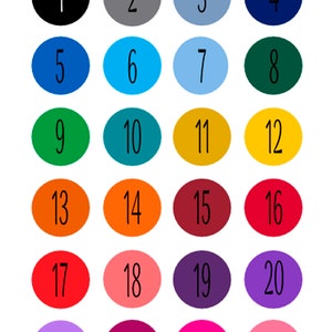 May include: A chart of 27 different color options for a font. The colors are arranged in a grid of 4 columns and 7 rows. Each color is labeled with a number from 1 to 27.