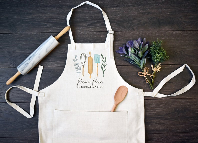 Personalized Linen Kitchen Apron, Custom Cooking Apron with Pocket