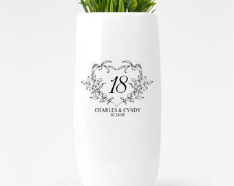 Personalized Ceramic Flower Vase, Custom Wedding Anniversary Gift For Couple, Valentine's Day Gift for Significant Other, Bride & Groom Gift