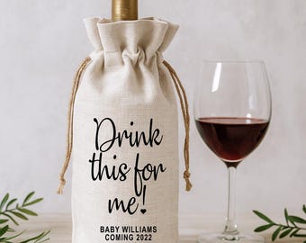 Personalized Wine Bag Holder, Custom Tote Bag for Bottle, Gift for Baby Reveal, Funny Pregnancy Announcement For Aunt, Uncle, Grandparent