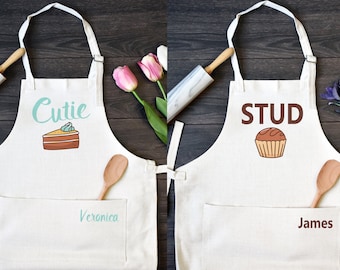 His and Hers Linen Kitchen Aprons, Funny Cooking Apron with Pocket Set of Two