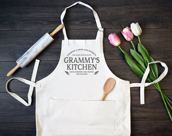 Linen Kitchen Apron, Gift for Grandma From Grandkids