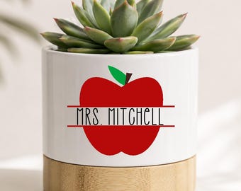Personalized Succulent Planter, Custom Ceramic Plant Pot, Thank you Gift for Teacher, End of Year Educator Gift, Teacher Appreciation Gift
