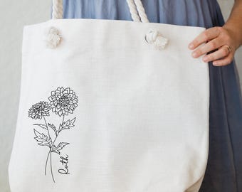 Personalized Large Tote Bag with Rope Handle, Beach Trip, Oversized Bag, Gift for Bridal Party, Destination Bachelorette, Birth Month Flower