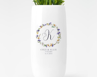 Personalized Ceramic Flower Vase, Custom Wedding Anniversary Gift For Couple, Bride & Groom Gift, Bridal Shower Gift, Engagement Flower Vase