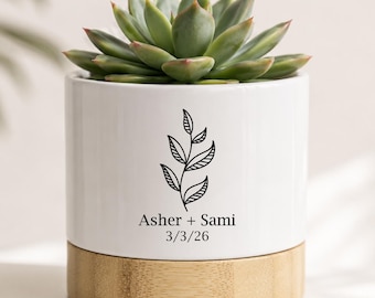 Personalized Succulent Planter, Custom Ceramic Plant Pot, Wedding or Anniversary Gift For Couple, Bridal Shower or Engagement Gift for Bride