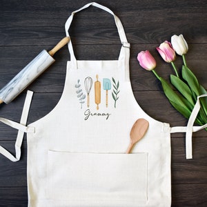 Personalized Linen Kitchen Apron, Custom Cooking Apron with Pocket One Line of Script