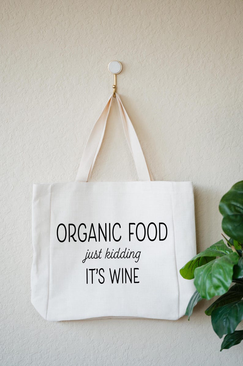 Grocery Tote, Linen Farmers Market Bag, Durable Eco Friendly Reuasble No Waste Shopping Bag, Funny Gift for Mom or Friend, Organic Food Wine bild 9