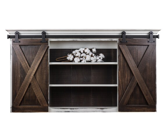 Farmhouse Hall Cabinet With Sliding Barn Doors Etsy
