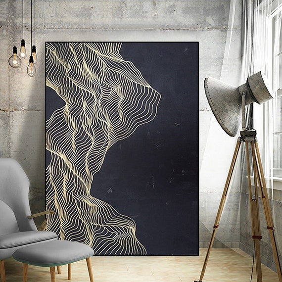 Wall Art Large Scale Pure Handpainted Threedimensional Black Etsy