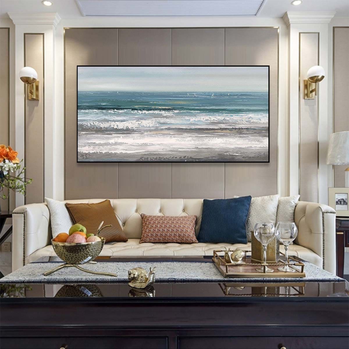 Arts Large Living Room Wall Art Hand Painted Modern Abstract Seascape ...