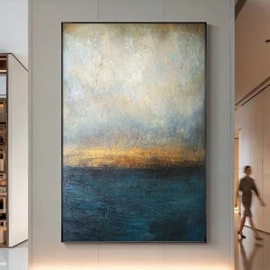 Blue Abstract Painting: Extra Large Textured Canvas Art (Unframed)