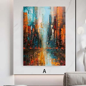 Abstract City Oil Painting: New York Canvas Art (Unframed/Rolled)