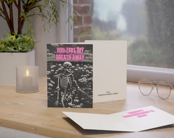 Valentine's Day Folded Greeting Card, 5"x7", Skeleton Among Flowers, Matte