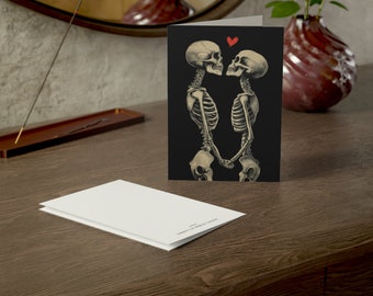 Valentine's Day Folded Greeting Card, 5"x7", Skeleton Lovers