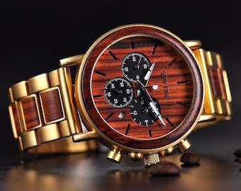 Montre en bois,Montre en bois,Montre pour homme,Montre gravée pour hommes,Montre personnalisée,Cadeau de fête des pères pour papa,Cadeau de petit ami pour hommes,Montre d’honneur