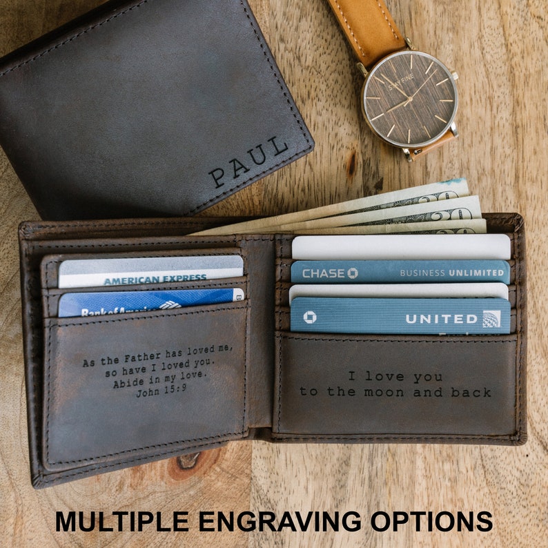 Anniversary Gift for Him,Personalized Wallet,Mens Wallet,Engraved Wallet,Custom Wallet,Leather Wallet,Boyfriend Gift For Men,Gift for Dad image 8