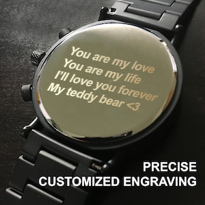 Regalo di anniversario per lui, orologio in legno, orologio personalizzato, orologio inciso, orologio in legno, orologio per testimoni dello sposo, orologio da uomo, regalo fidanzato per uomo immagine 2