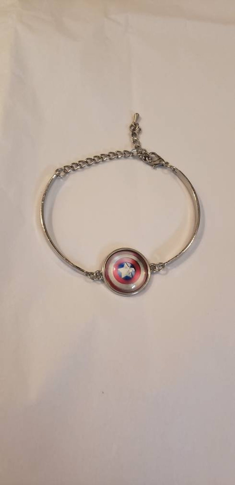 Captain America Marvel inspired silver cabochon bracelet