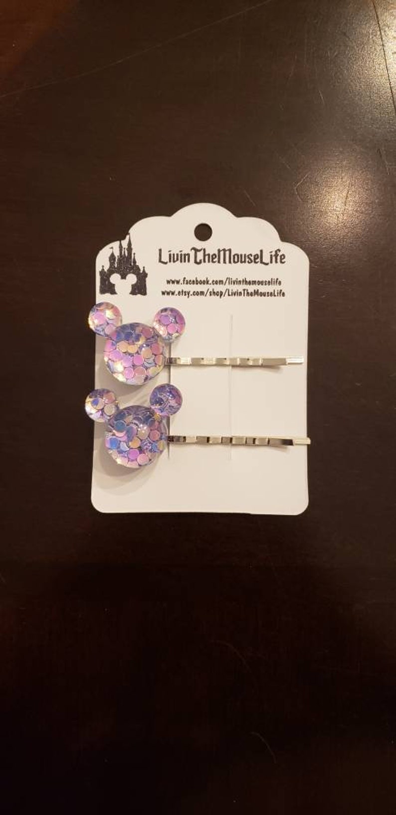 Disney Mickey inspired pair of Resin Glitter Hair barrettes pins clips color choice