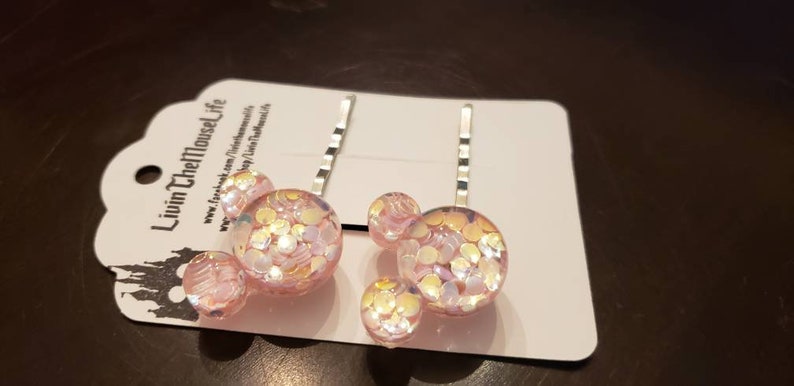 Disney Mickey inspired pair of Resin Glitter Hair barrettes pins clips color choice