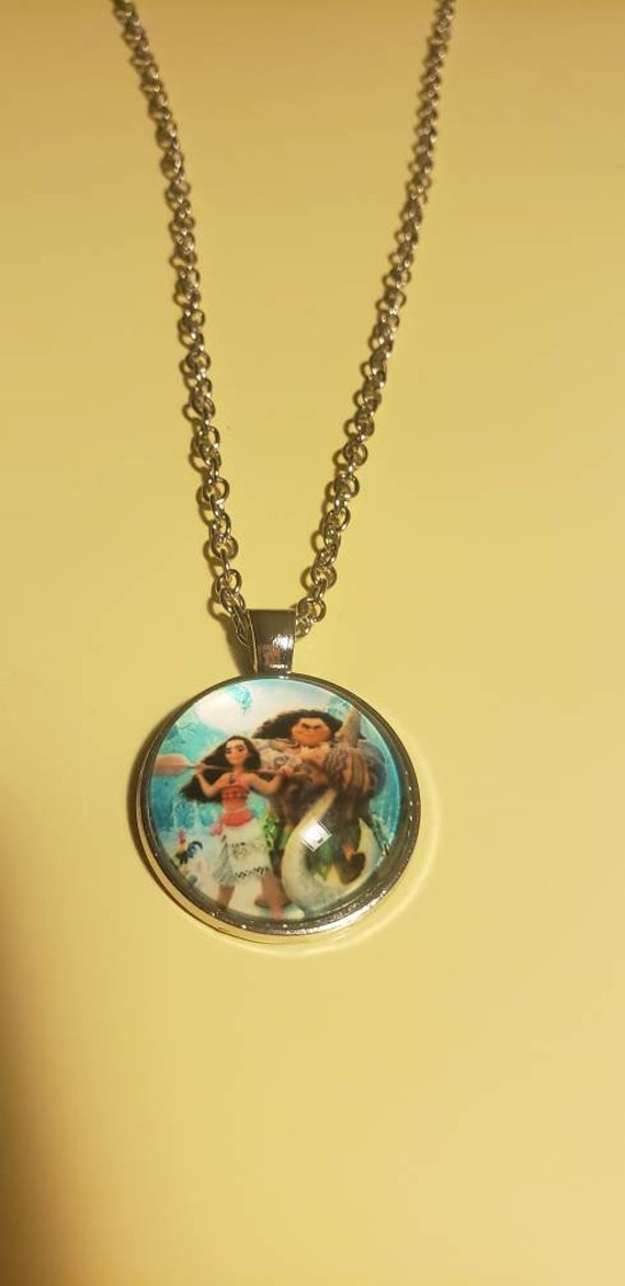 MOANA Princess Ocean Necklace Party Favors Glass Cabochon Pendant Necklace MOANA Princess Ocean Necklace Party Favors Glass Cabochon Pendant Necklace